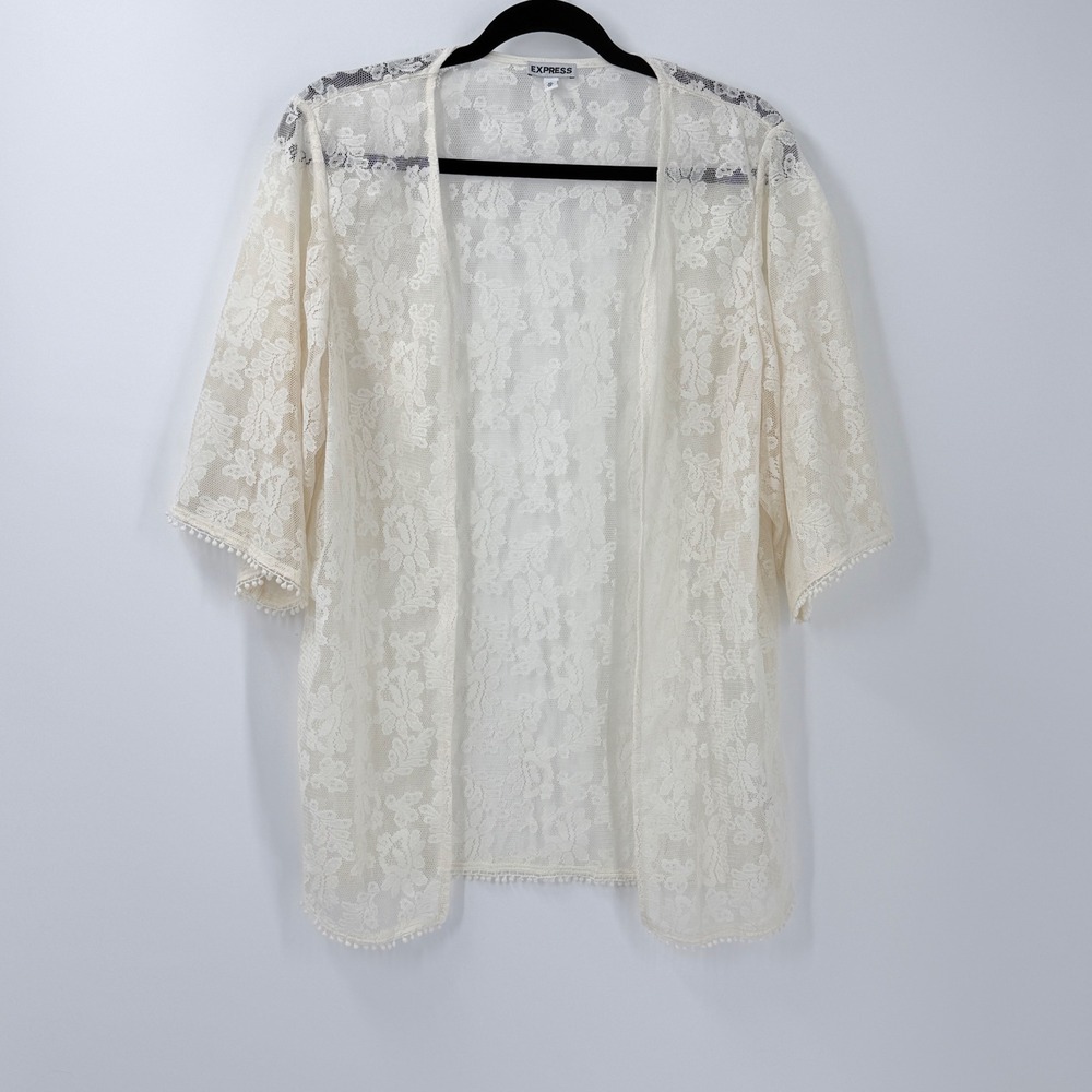 Express‎ Lace Kimono Cardigan Womens sz XS cottagecore boho Festival Cream Beach